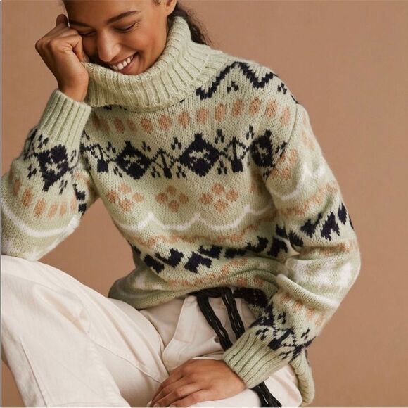 Anthropologie Sweaters - Anthropologie Tunic Sweater Womens Size Small Mint Green Turtleneck